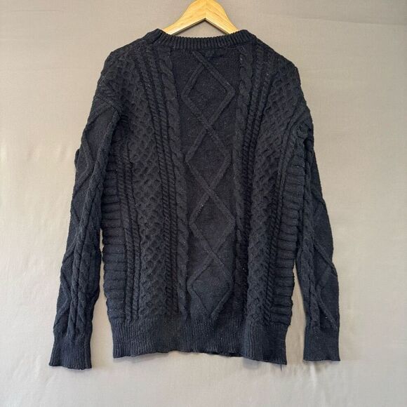 Aelfric Eden Men’s Black Chunky Knit Sweater Size Medium 100% Polyester - Picture 4 of 10